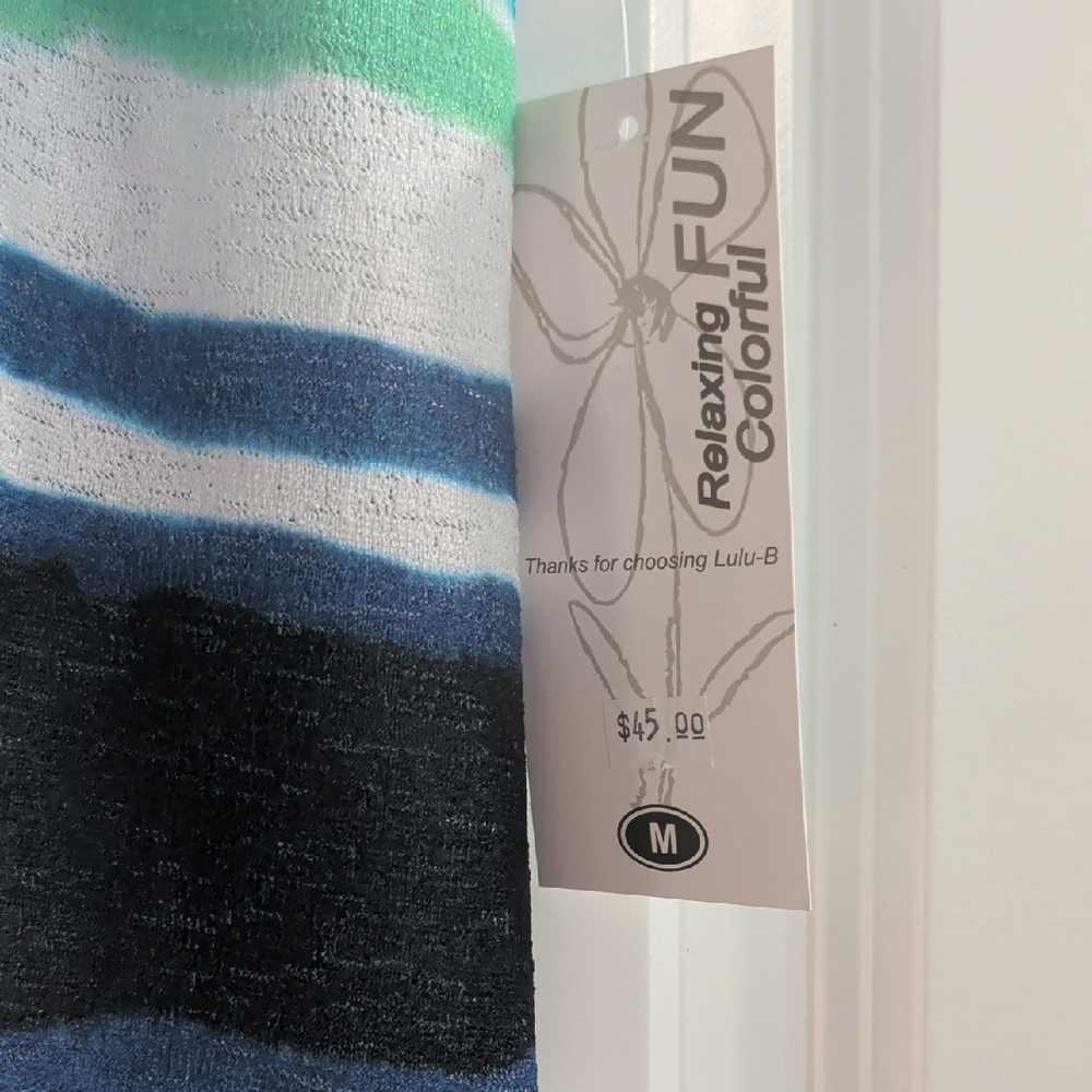 Lulu-B Blue and Green Striped Short Sleeve Tee - Picture 4 of 5